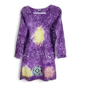 Purple Celestial Batik Tunic Dress Medium Boho Hippie Galaxy Print Festival Top